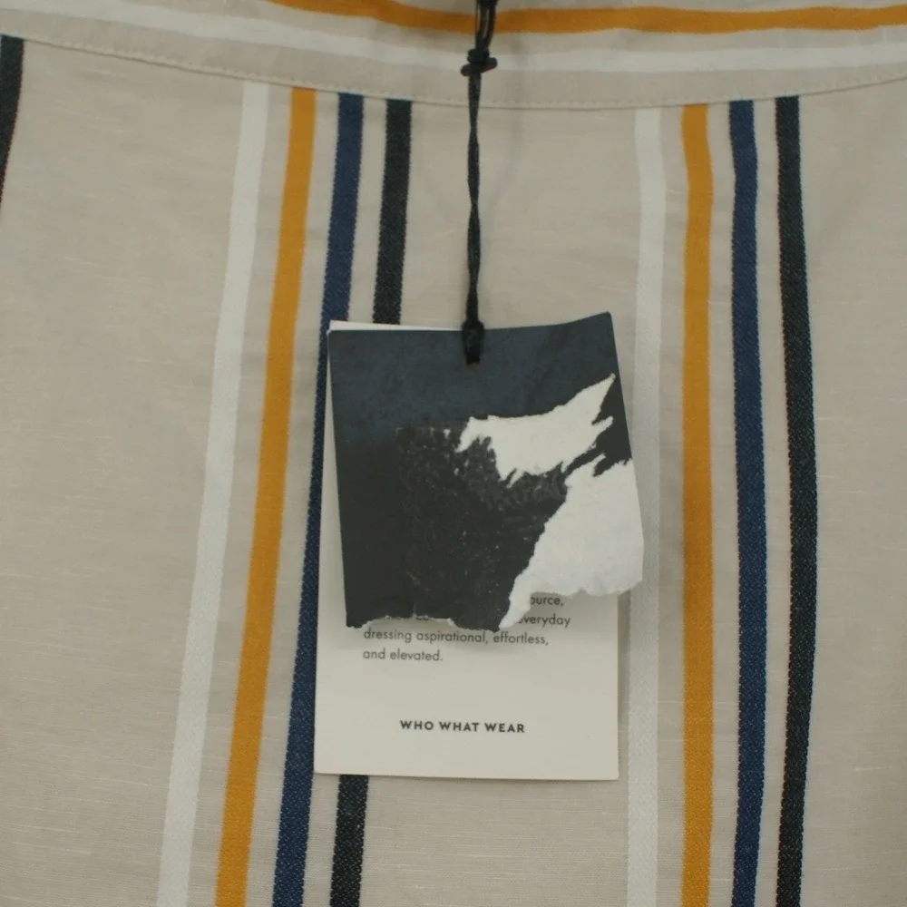 Who What Wear Womens 24W Striped A-Line Skirt Cotton Linen Blend CreamNavyYellow